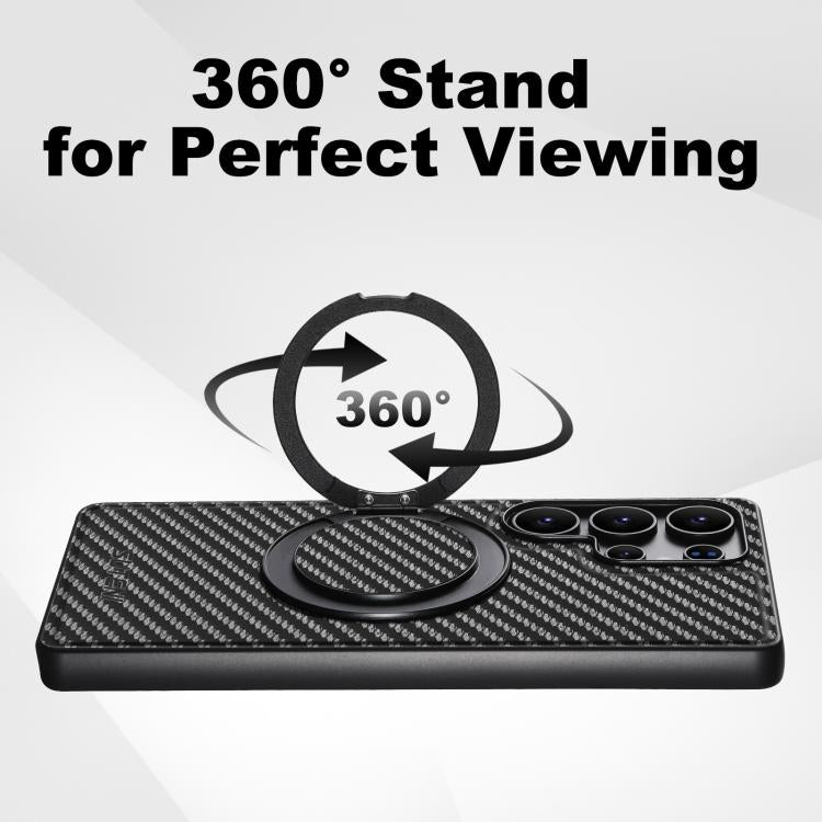 For Samsung Galaxy S23+ 5G Suteni G3 Carbon Fiber Leather 360 Rotation Holder MagSafe Phone Case(Black) - Galaxy S23+ 5G Cases by Suteni | Online Shopping UK | buy2fix