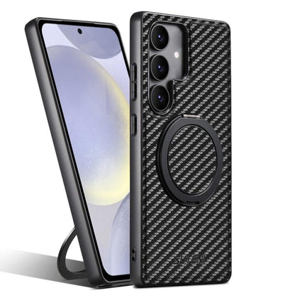 For Samsung Galaxy S24 5G Suteni G3 Carbon Fiber Leather 360 Rotation Holder MagSafe Phone Case(Black) - Galaxy S24 5G Cases by Suteni | Online Shopping UK | buy2fix