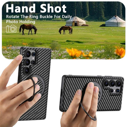 For Samsung Galaxy S24 5G Suteni G3 Carbon Fiber Leather 360 Rotation Holder MagSafe Phone Case(Black) - Galaxy S24 5G Cases by Suteni | Online Shopping UK | buy2fix