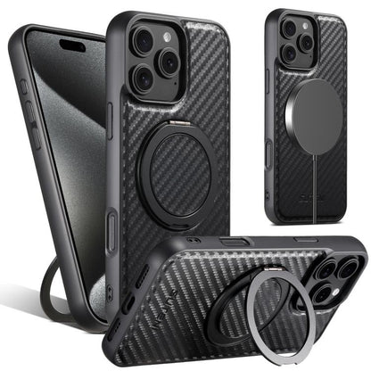 For iPhone 14 Pro Max Suteni G3 Carbon Fiber Leather 360 Rotation Holder MagSafe Phone Case(Black) - iPhone 14 Pro Max Cases by Suteni | Online Shopping UK | buy2fix