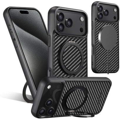 For iPhone 17 Pro Max Suteni G3 Carbon Fiber Leather 360 Rotation Holder MagSafe Phone Case(Black) - iPhone 17 Pro Max Cases by Suteni | Online Shopping UK | buy2fix