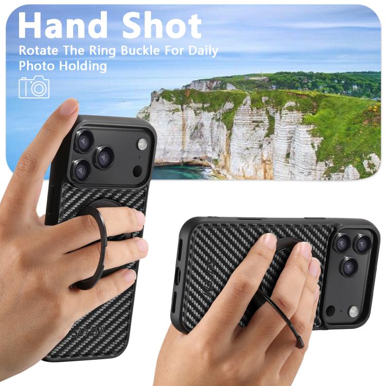 For iPhone 17 Pro Suteni G3 Carbon Fiber Leather 360 Rotation Holder MagSafe Phone Case(Black) - iPhone 17 Pro Cases by Suteni | Online Shopping UK | buy2fix