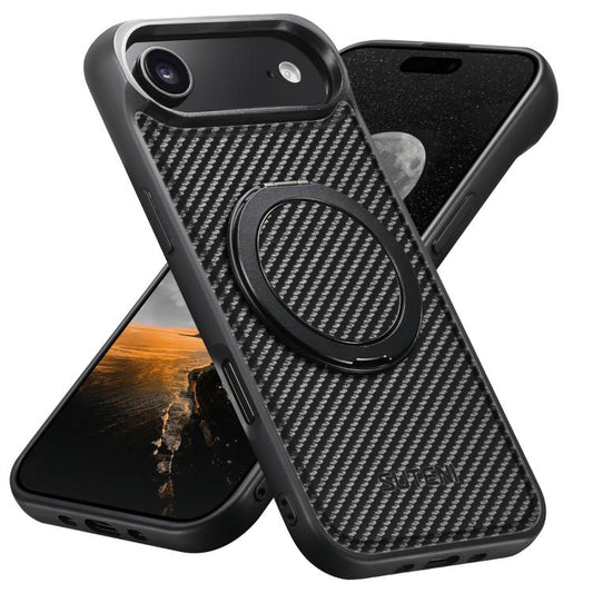 For iPhone 17 Air Suteni G3 Carbon Fiber Leather 360 Rotation Holder MagSafe Phone Case(Black) - iPhone 17 Air Cases by Suteni | Online Shopping UK | buy2fix