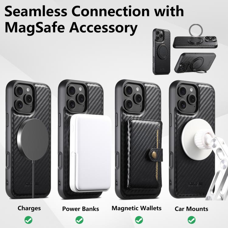 For iPhone 17 Air Suteni G3 Carbon Fiber Leather 360 Rotation Holder MagSafe Phone Case(Black) - iPhone 17 Air Cases by Suteni | Online Shopping UK | buy2fix
