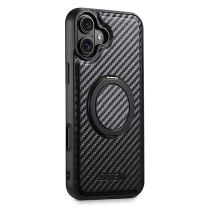 For iPhone 17 Suteni G3 Carbon Fiber Leather 360 Rotation Holder MagSafe Phone Case(Black) - iPhone 17 Cases by Suteni | Online Shopping UK | buy2fix