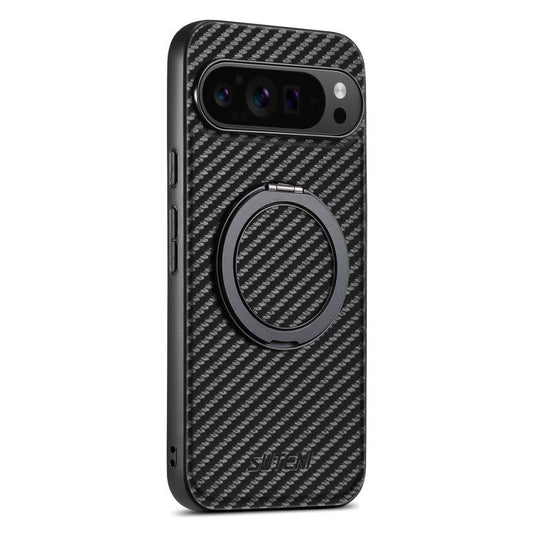 For Google Pixel 10 Pro XL Suteni G3 Carbon Fiber Leather 360 Rotation Holder MagSafe Phone Case(Black) - Google Cases by Suteni | Online Shopping UK | buy2fix