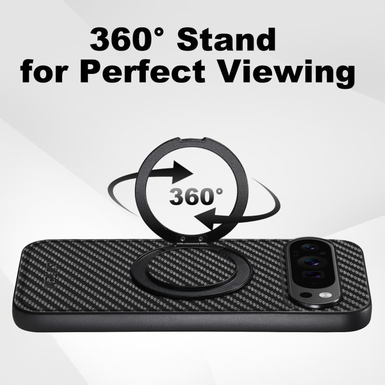 For Google Pixel 10 Pro XL Suteni G3 Carbon Fiber Leather 360 Rotation Holder MagSafe Phone Case(Black) - Google Cases by Suteni | Online Shopping UK | buy2fix