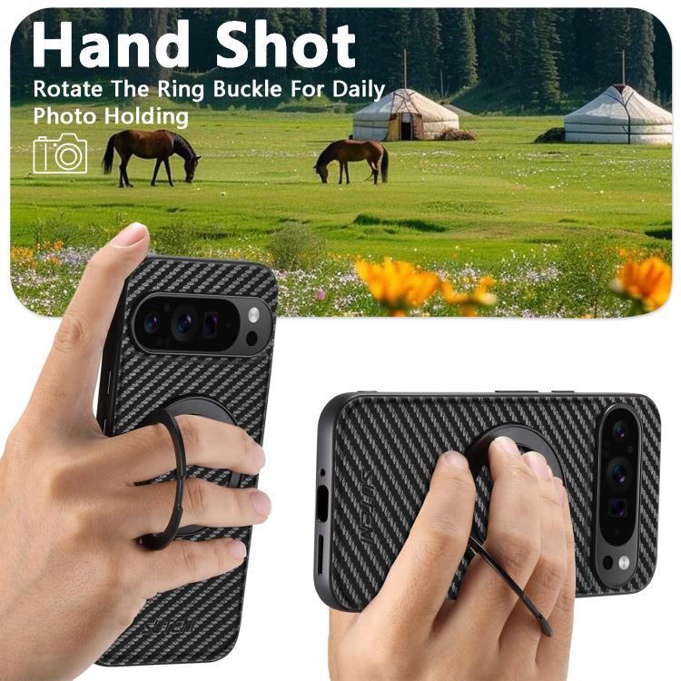 For Google Pixel 10 Pro XL Suteni G3 Carbon Fiber Leather 360 Rotation Holder MagSafe Phone Case(Black) - Google Cases by Suteni | Online Shopping UK | buy2fix