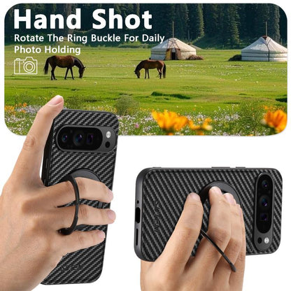 For Google Pixel 10 Pro Suteni G3 Carbon Fiber Leather 360 Rotation Holder MagSafe Phone Case(Black) - Google Cases by Suteni | Online Shopping UK | buy2fix