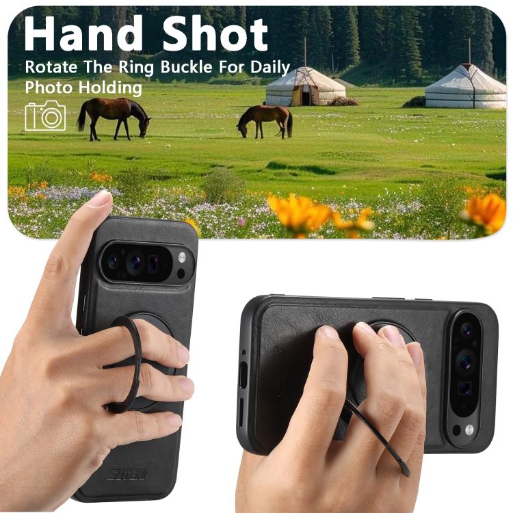 For Google Pixel 10 Pro XL Suteni G3 Oil Wax 360 Rotation Holder MagSafe Back Phone Case(Black) - Google Cases by Suteni | Online Shopping UK | buy2fix