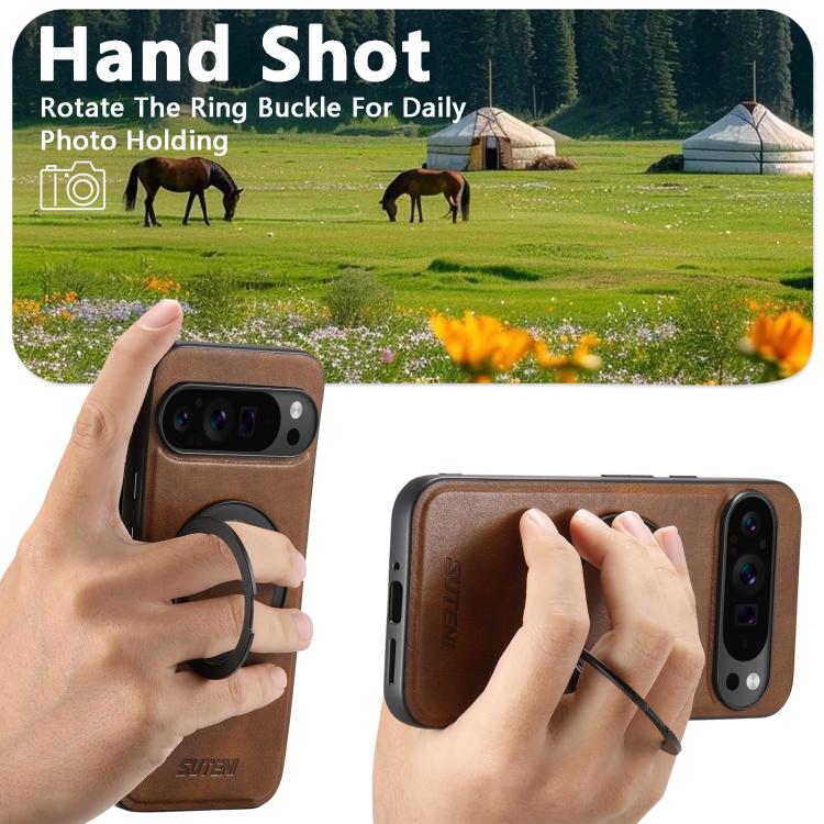 For Google Pixel 10 Pro XL Suteni G3 Oil Wax 360 Rotation Holder MagSafe Back Phone Case(Brown) - Google Cases by Suteni | Online Shopping UK | buy2fix