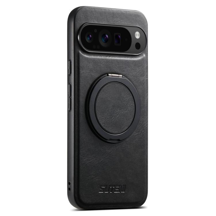 For Google Pixel 10 Pro Suteni G3 Suteni G3 Oil Wax 360 Rotation Holder MagSafe Back Phone Case(Black) - Google Cases by Suteni | Online Shopping UK | buy2fix