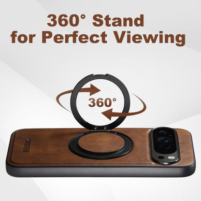 For Google Pixel 10 Pro Suteni G3 Oil Wax 360 Rotation Holder MagSafe Back Phone Case(Brown) - Google Cases by Suteni | Online Shopping UK | buy2fix