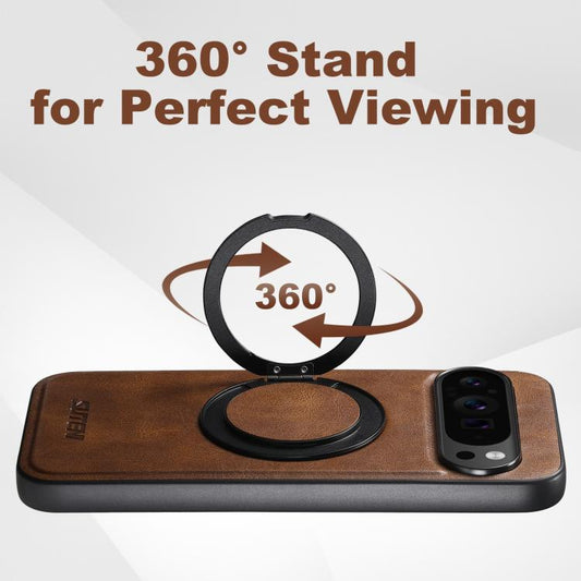 For Google Pixel 10 Pro Suteni G3 Oil Wax 360 Rotation Holder MagSafe Back Phone Case(Brown) - Google Cases by Suteni | Online Shopping UK | buy2fix