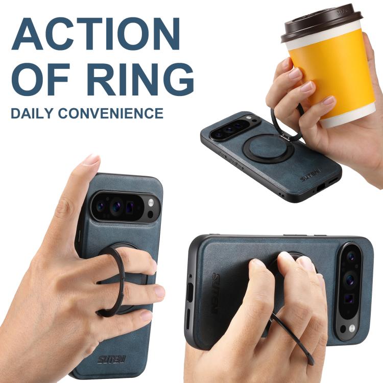 For Google Pixel 10 Pro Suteni G3 Oil Wax 360 Rotation Holder MagSafe Back Phone Case(Blue) - Google Cases by Suteni | Online Shopping UK | buy2fix