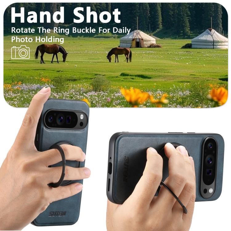 For Google Pixel 10 Pro Suteni G3 Oil Wax 360 Rotation Holder MagSafe Back Phone Case(Blue) - Google Cases by Suteni | Online Shopping UK | buy2fix