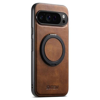 For Google Pixel 10 Suteni G3 Oil Wax 360 Rotation Holder MagSafe Back Phone Case(Brown) - Google Cases by Suteni | Online Shopping UK | buy2fix