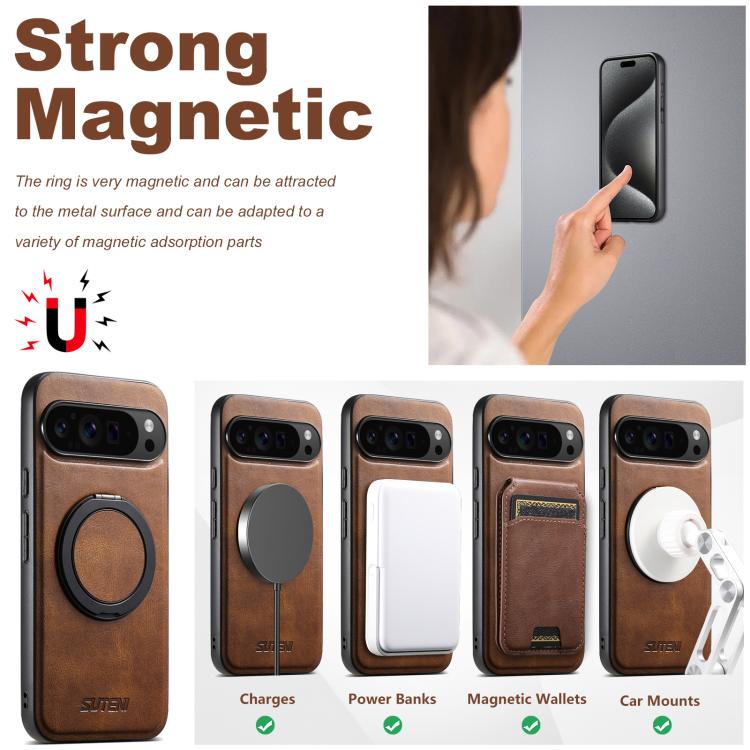 For Google Pixel 10 Suteni G3 Oil Wax 360 Rotation Holder MagSafe Back Phone Case(Brown) - Google Cases by Suteni | Online Shopping UK | buy2fix