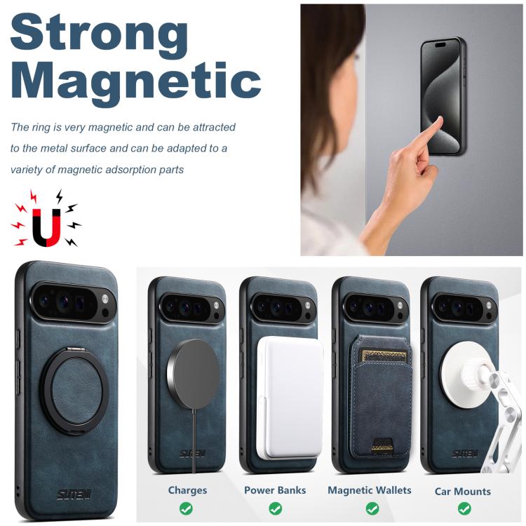 For Google Pixel 10 Suteni G3 Oil Wax 360 Rotation Holder MagSafe Back Phone Case(Blue) - Google Cases by Suteni | Online Shopping UK | buy2fix