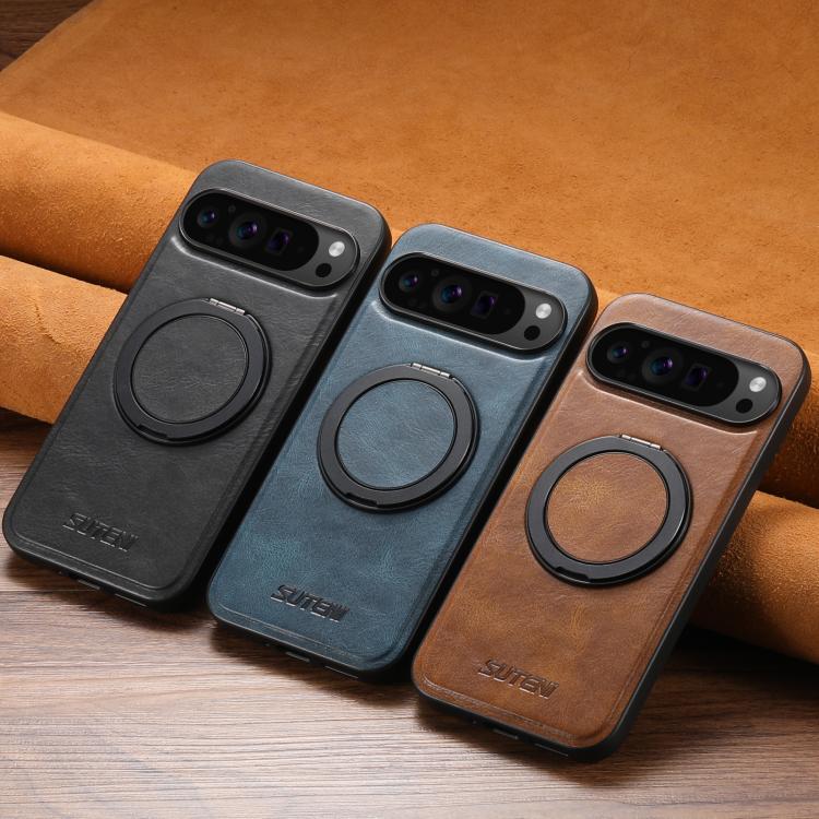 For Google Pixel 10 Suteni G3 Oil Wax 360 Rotation Holder MagSafe Back Phone Case(Black) - Google Cases by Suteni | Online Shopping UK | buy2fix