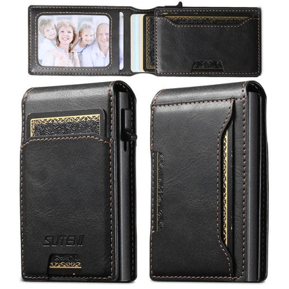 Suteni Oil Waxy Keys Automatically Pop Up Card Wallet Case(Black) - Adhesive Card Holders by Suteni | Online Shopping UK | buy2fix