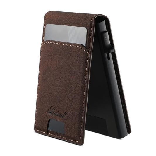 Suteni Litchi Texture Magnetic Key Press Automatically Pop Up Card Box(Brown) - Adhesive Card Holders by Suteni | Online Shopping UK | buy2fix