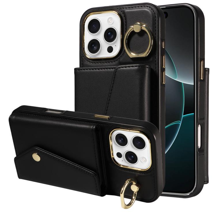 For iPhone 16 Pro Max Diagonal Crossbody Ring Organ Wallet Leather Back Phone Case(Black) - iPhone 16 Pro Max Cases by buy2fix | Online Shopping UK | buy2fix