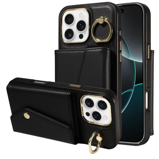 For iPhone 16 Pro Max Diagonal Crossbody Ring Organ Wallet Leather Back Phone Case(Black) - iPhone 16 Pro Max Cases by buy2fix | Online Shopping UK | buy2fix