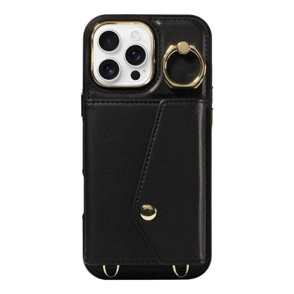 For iPhone 16 Pro Max Diagonal Crossbody Ring Organ Wallet Leather Back Phone Case(Black) - iPhone 16 Pro Max Cases by buy2fix | Online Shopping UK | buy2fix