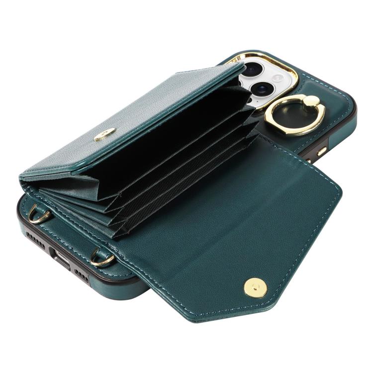 For iPhone 16 Pro Max Diagonal Crossbody Ring Organ Wallet Leather Back Phone Case(Dark Green) - iPhone 16 Pro Max Cases by buy2fix | Online Shopping UK | buy2fix