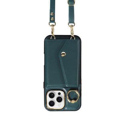 For iPhone 16 Pro Max Diagonal Crossbody Ring Organ Wallet Leather Back Phone Case(Dark Green) - iPhone 16 Pro Max Cases by buy2fix | Online Shopping UK | buy2fix