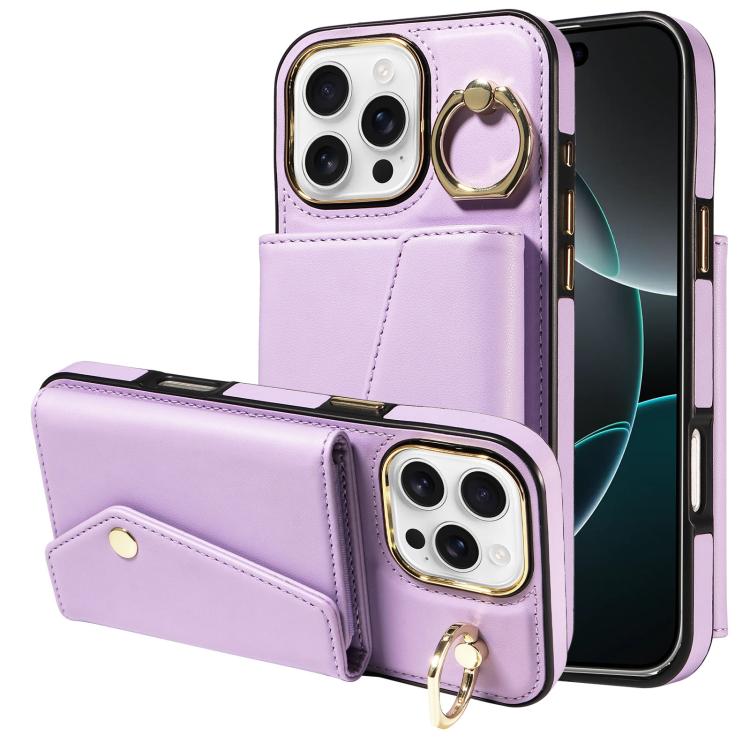 For iPhone 16 Pro Max Diagonal Crossbody Ring Organ Wallet Leather Back Phone Case(Purple) - iPhone 16 Pro Max Cases by buy2fix | Online Shopping UK | buy2fix