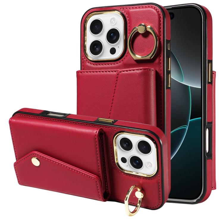 For iPhone 16 Pro Diagonal Crossbody Ring Organ Wallet Leather Back Phone Case(Wine Red) - iPhone 16 Pro Cases by buy2fix | Online Shopping UK | buy2fix