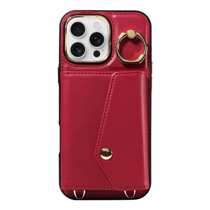 For iPhone 16 Pro Diagonal Crossbody Ring Organ Wallet Leather Back Phone Case(Wine Red) - iPhone 16 Pro Cases by buy2fix | Online Shopping UK | buy2fix