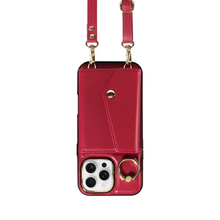 For iPhone 16 Pro Diagonal Crossbody Ring Organ Wallet Leather Back Phone Case(Wine Red) - iPhone 16 Pro Cases by buy2fix | Online Shopping UK | buy2fix