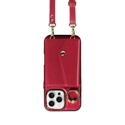 For iPhone 16 Pro Diagonal Crossbody Ring Organ Wallet Leather Back Phone Case(Wine Red) - iPhone 16 Pro Cases by buy2fix | Online Shopping UK | buy2fix