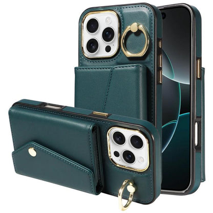 For iPhone 16 Pro Diagonal Crossbody Ring Organ Wallet Leather Back Phone Case(Dark Green) - iPhone 16 Pro Cases by buy2fix | Online Shopping UK | buy2fix