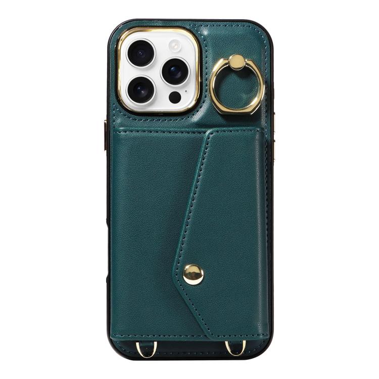 For iPhone 16 Pro Diagonal Crossbody Ring Organ Wallet Leather Back Phone Case(Dark Green) - iPhone 16 Pro Cases by buy2fix | Online Shopping UK | buy2fix