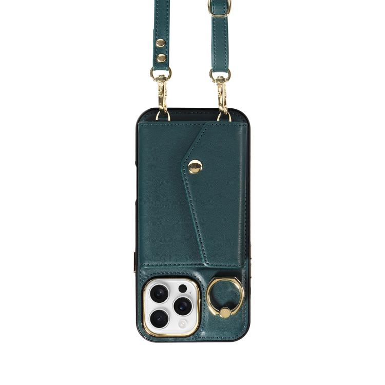 For iPhone 16 Pro Diagonal Crossbody Ring Organ Wallet Leather Back Phone Case(Dark Green) - iPhone 16 Pro Cases by buy2fix | Online Shopping UK | buy2fix