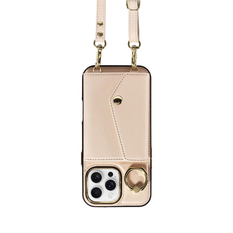For iPhone 16 Pro Diagonal Crossbody Ring Organ Wallet Leather Back Phone Case(Beige) - iPhone 16 Pro Cases by buy2fix | Online Shopping UK | buy2fix