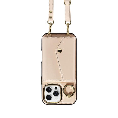 For iPhone 16 Pro Diagonal Crossbody Ring Organ Wallet Leather Back Phone Case(Beige) - iPhone 16 Pro Cases by buy2fix | Online Shopping UK | buy2fix