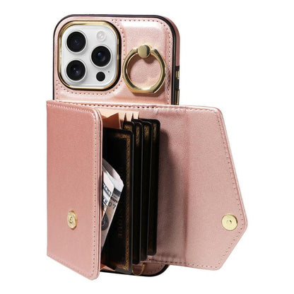 For iPhone 16 Pro Diagonal Crossbody Ring Organ Wallet Leather Back Phone Case(Rose Gold) - iPhone 16 Pro Cases by buy2fix | Online Shopping UK | buy2fix