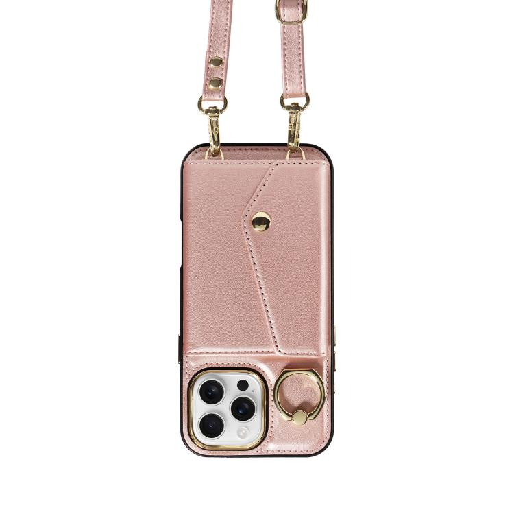 For iPhone 16 Pro Diagonal Crossbody Ring Organ Wallet Leather Back Phone Case(Rose Gold) - iPhone 16 Pro Cases by buy2fix | Online Shopping UK | buy2fix