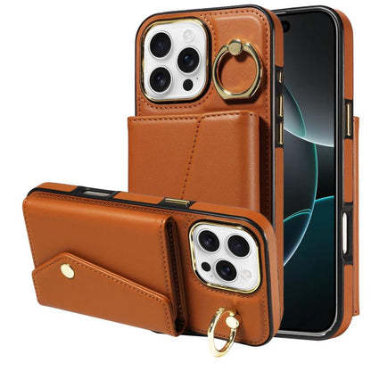 For iPhone 16 Pro Diagonal Crossbody Ring Organ Wallet Leather Back Phone Case(Brown) - iPhone 16 Pro Cases by buy2fix | Online Shopping UK | buy2fix