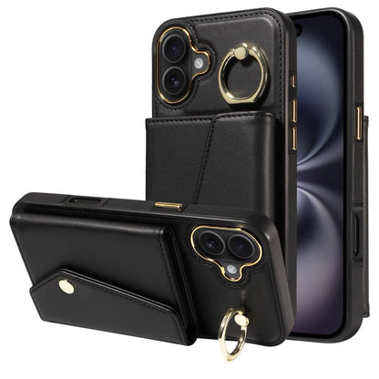 For iPhone 16 Plus Diagonal Crossbody Ring Organ Wallet Leather Back Phone Case(Black) - iPhone 16 Plus Cases by buy2fix | Online Shopping UK | buy2fix