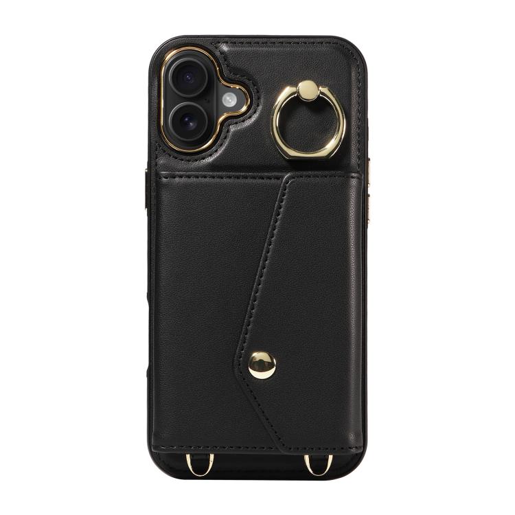 For iPhone 16 Plus Diagonal Crossbody Ring Organ Wallet Leather Back Phone Case(Black) - iPhone 16 Plus Cases by buy2fix | Online Shopping UK | buy2fix