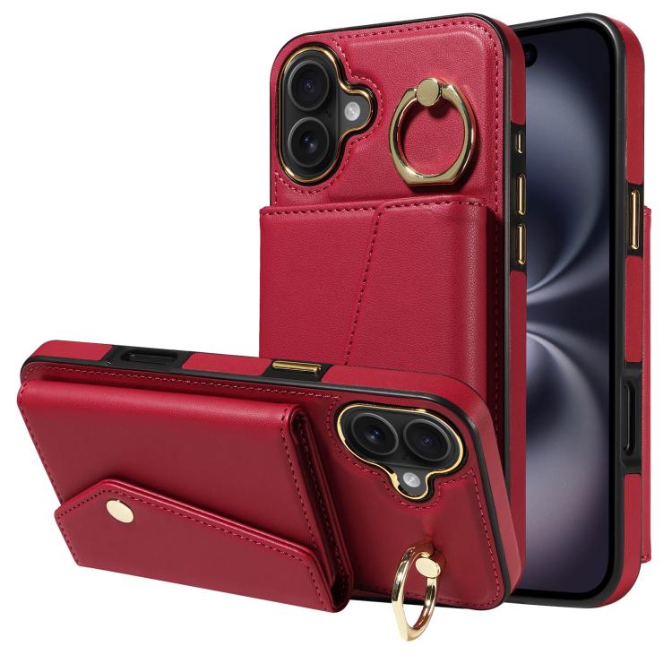 For iPhone 16 Plus Diagonal Crossbody Ring Organ Wallet Leather Back Phone Case(Wine Red) - iPhone 16 Plus Cases by buy2fix | Online Shopping UK | buy2fix