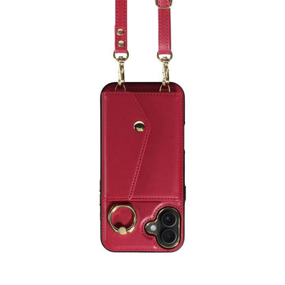 For iPhone 16 Plus Diagonal Crossbody Ring Organ Wallet Leather Back Phone Case(Wine Red) - iPhone 16 Plus Cases by buy2fix | Online Shopping UK | buy2fix