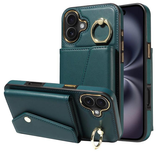 For iPhone 16 Plus Diagonal Crossbody Ring Organ Wallet Leather Back Phone Case(Dark Green) - iPhone 16 Plus Cases by buy2fix | Online Shopping UK | buy2fix