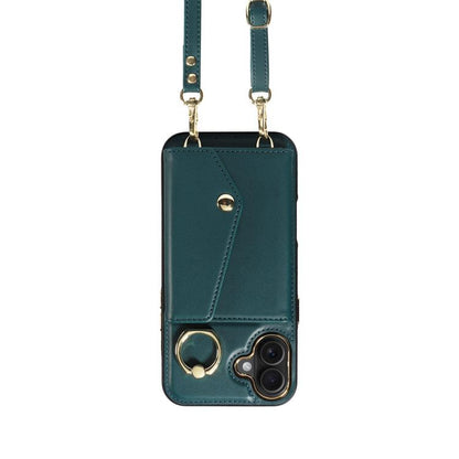 For iPhone 16 Plus Diagonal Crossbody Ring Organ Wallet Leather Back Phone Case(Dark Green) - iPhone 16 Plus Cases by buy2fix | Online Shopping UK | buy2fix